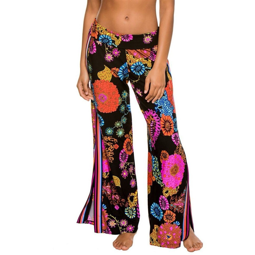 Trina Turk Floral Electric Reef Pants Medium Swim Cover Multicolor Black medium